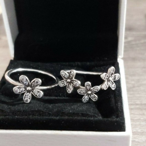 PANDORA Sterling Silver RETIRED DAZZLING DAISIES RING set -SIZE 7 - Picture 2 of 9